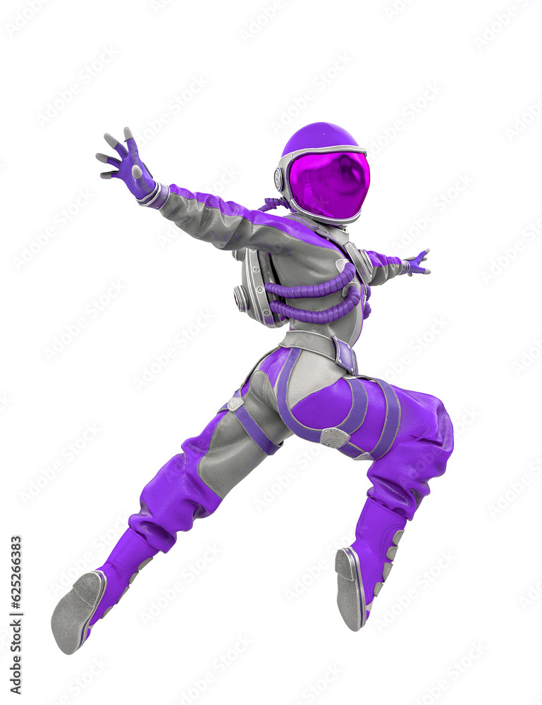 astronaut girl jumping in action
