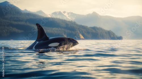 Killer whale swimming. Ai Generated © EwaStudio