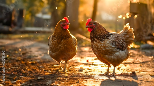 Hens, Roosters, and Chicks. Life on the Farm. Generatine AI.Generative AI