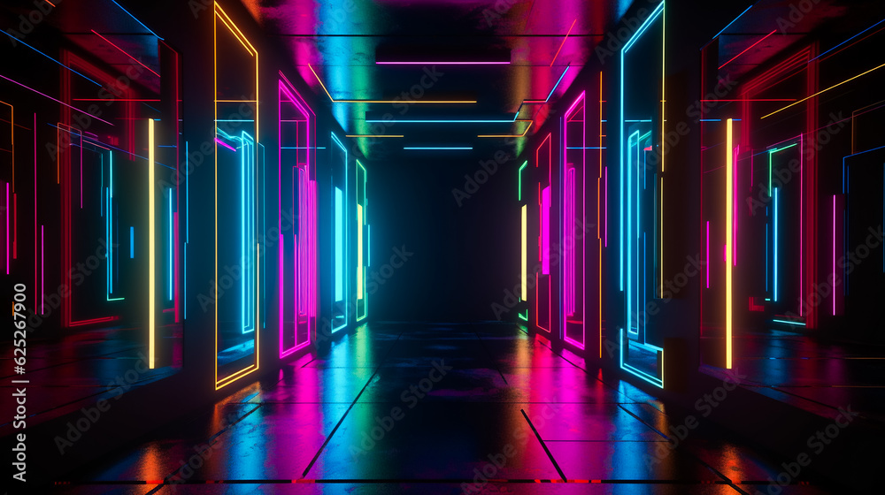 Neon Rainbow Room . AI Generated