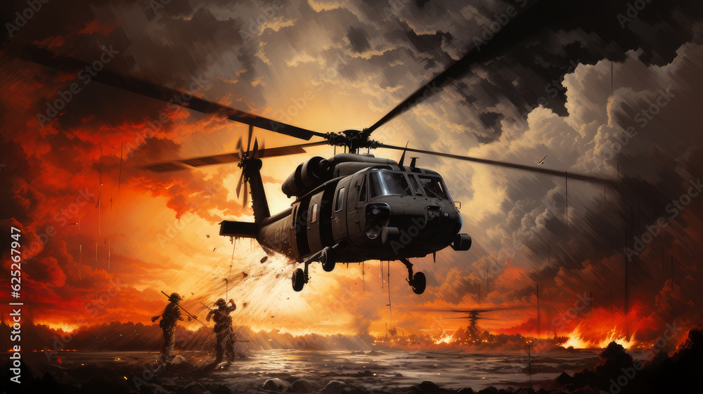 helicopter brought special forces to the battlefield. helicopter brought special forces to the battlefield.
