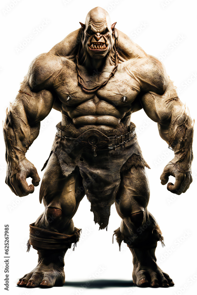 Ogre with Piercing Eyes and Sharp Teeth isolated on white background. AI Generated Ogre with Piercing Eyes and Sharp Teeth isolated on white background. AI Generated