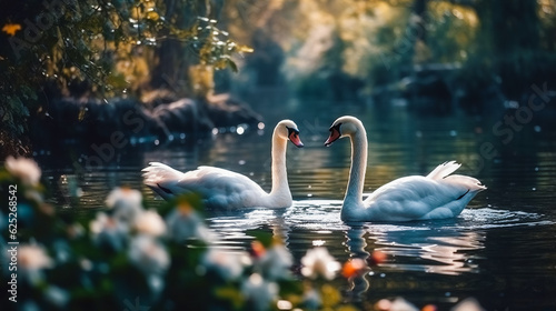 Fototapeta Naklejka Na Ścianę i Meble -  Swan Lake Romance . AI Generated