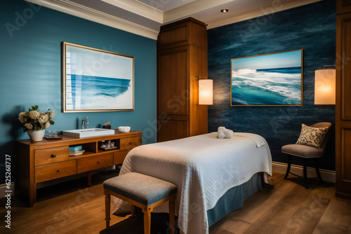 Tranquil Tides Massage Room.  AI Generated © EwaStudio