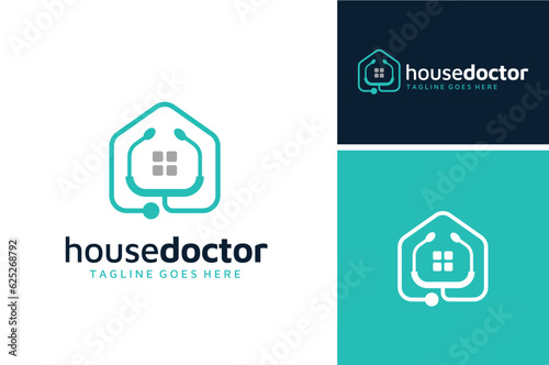 Window House with Doctor Physician Stethoscope for Clinic Hospital Home Health Care logo design