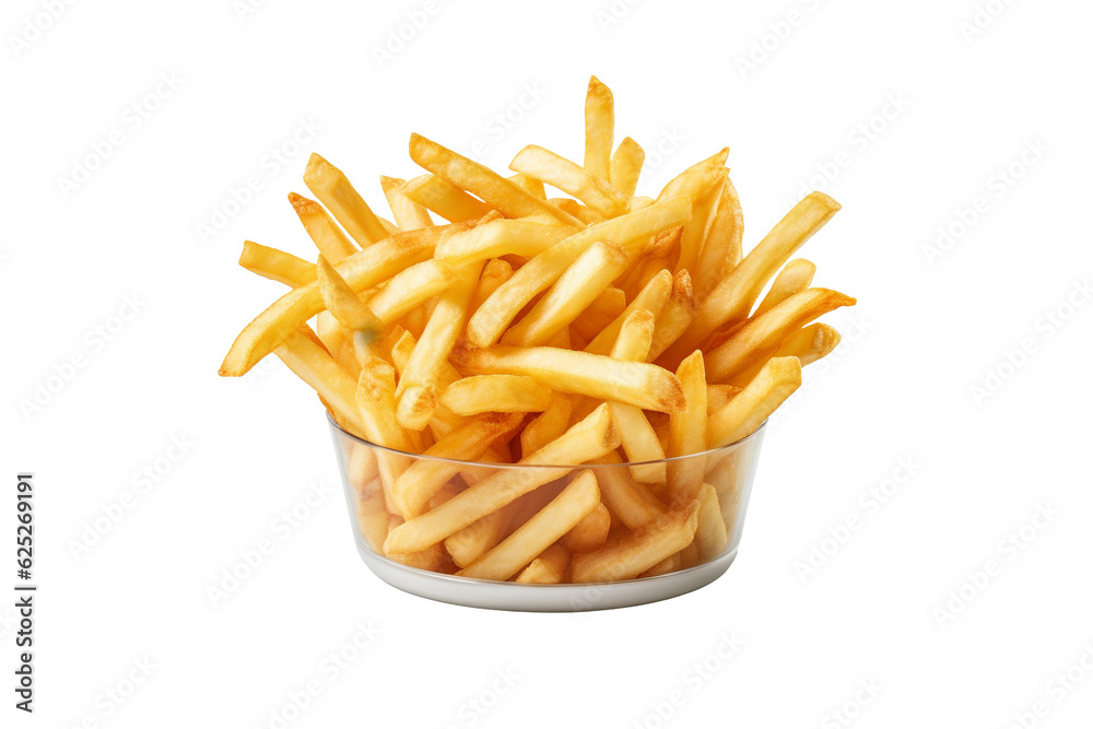 Fries in glass bowl isolated on transparent background with clipping path Fries in glass bowl isolated on transparent background with clipping path