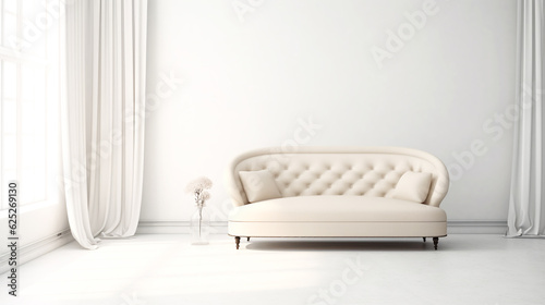 Modern minimalistic living room interior detail.  Fashionable comfortable stylish fabric sofa. AI Generated