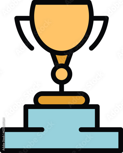 Success trophy icon outline vector. Winner reward. Best results color flat