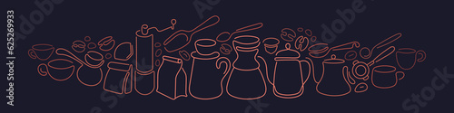 Coffee outline banner Vector drip bag, aroma bean