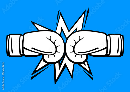 Emblem with boxing gloves. Box club label. Sport illustration in cartoon style.