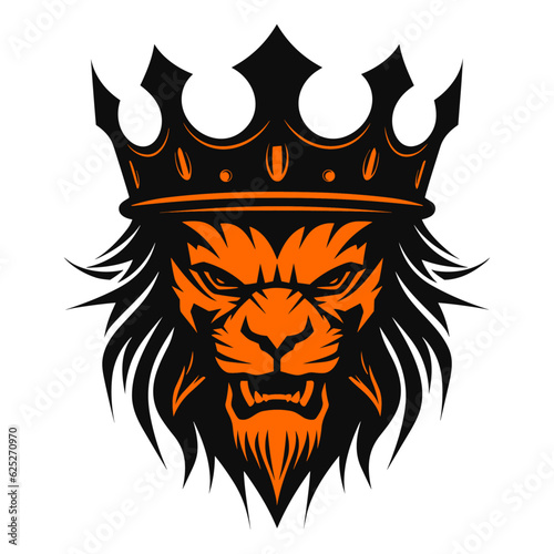 Fototapeta Naklejka Na Ścianę i Meble -  Lion with a crown vector concept digital art hand drawn illustration. Vector Black and White Tattoo King Lion