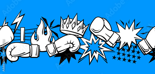 Pattern with boxing items. Box club illustration. Sport background in cartoon style.