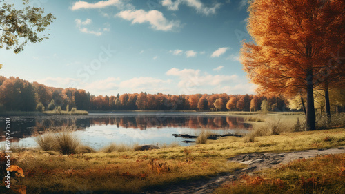 Autumn themed scenery background, created with generative AI technology