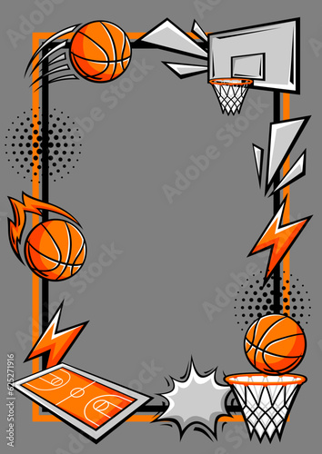Frame with basketball items. Sport club illustration.