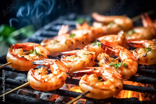 Grilled shrimp barbecue. Grilled shrimp on sticks.