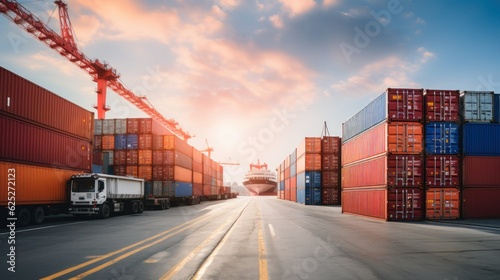 Cargo Containers. Stacked Cargo Containers in Port. Warehouse. Container Loading. Set of Cargo Containers. Logistic Company. Industry and Transportation Concept. Made With Generative AI. 