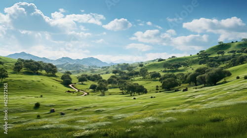 Green plains themed scenery background, created with generative AI technology