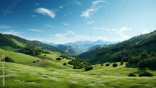 Green plains themed scenery background, created with generative AI technology © Ruben Chase