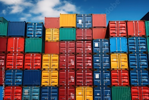 Cargo Containers. Stacked Cargo Containers in Port. Warehouse. Container Loading. Set of Cargo Containers. Logistic Company. Industry and Transportation Concept. Made With Generative AI. 