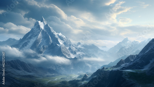 A mountains scenery background, created with generative AI technology © Ruben Chase
