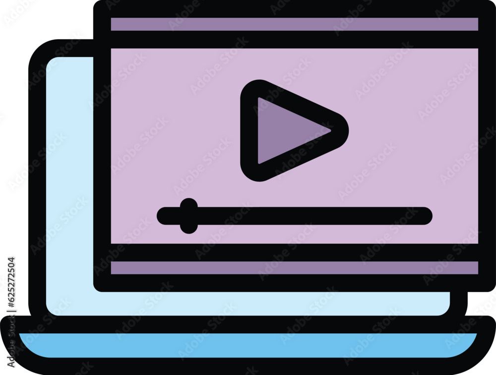 Online video course icon outline vector. Digital training. Virtual webinar color flat Online video course icon outline vector. Digital training. Virtual webinar color flat