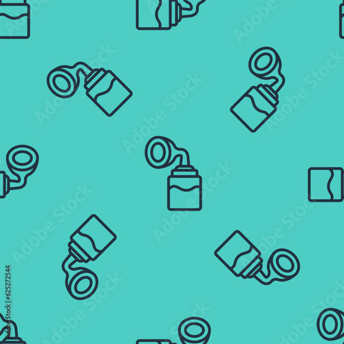 Black line Breast pump icon isolated seamless pattern on green background. Vector