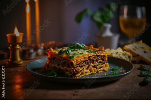 lasagna on plate ready to eat, generative AI