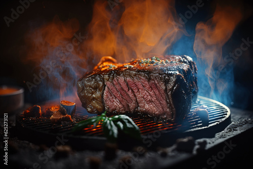Barbecue on a rustic wooden table, generative AI