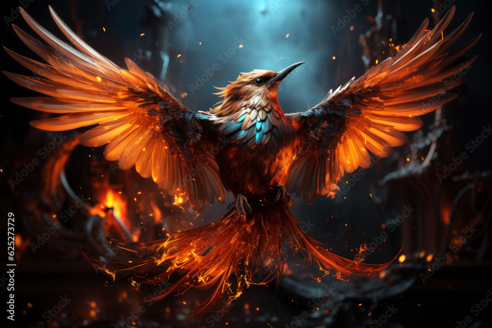 Flaming phoenix firebird with flames and sparks, mythical bird on a fiery background, AI Generated Flaming phoenix firebird with flames and sparks, mythical bird on a fiery background, AI Generated
