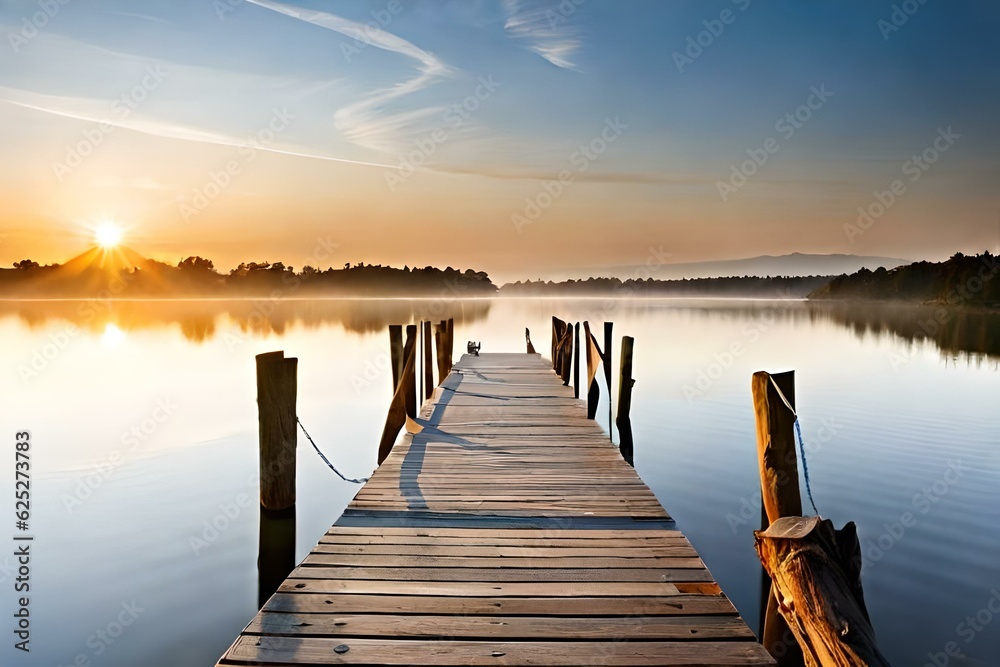 Brown Wooden Dock on River Created Using AI tool