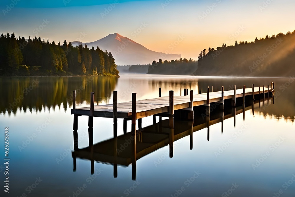 Brown Wooden Dock on River Created Using AI tool