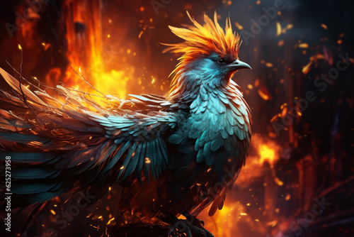 Flaming phoenix firebird with flames and sparks, mythical bird on a fiery background, AI Generated © staras