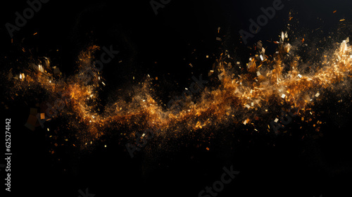 Golden particles representing a luxury aesthetic on a black backdrop. Generative AI