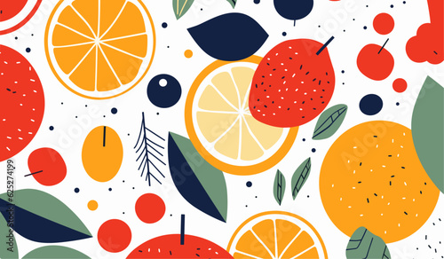Simplicity Meets Nature: Geometric Food Patterns with Organic Fruit. Vector Floral Banners
