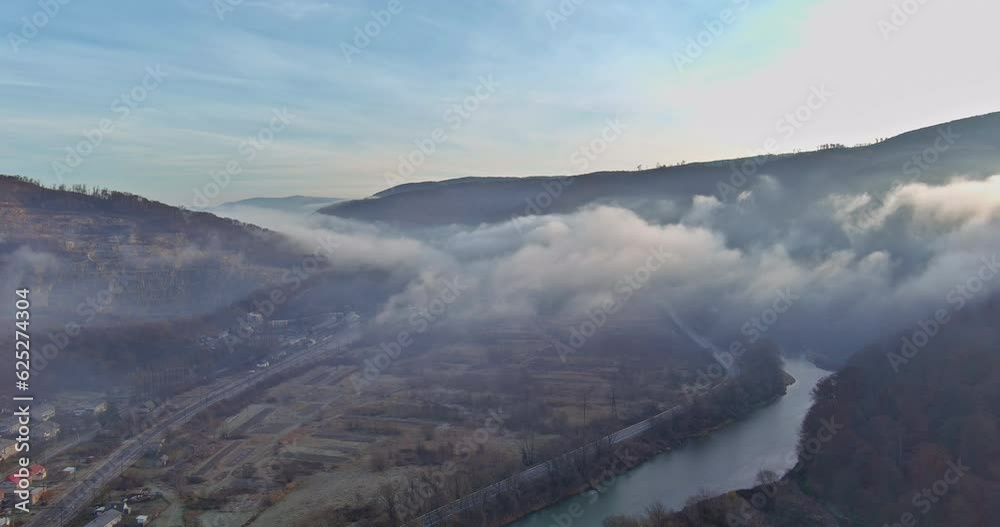 Fantastic view of autumn morning fog in ridge mountain forests Carpathians Fantastic view of autumn morning fog in ridge mountain forests Carpathians