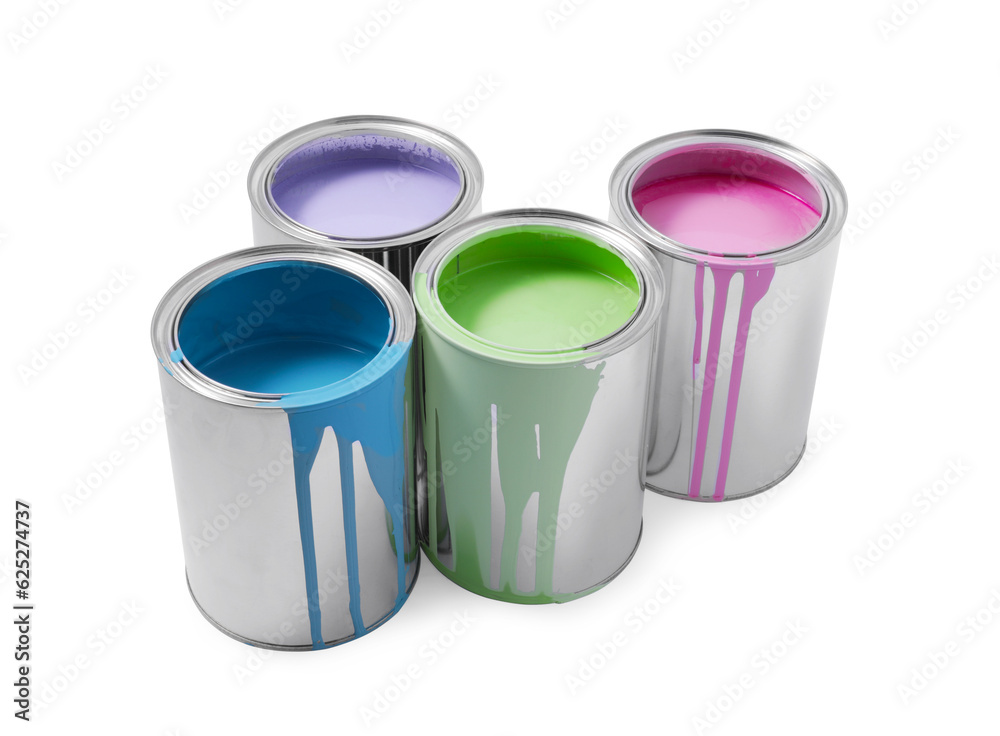 Cans of colorful paints isolated on white Cans of colorful paints isolated on white