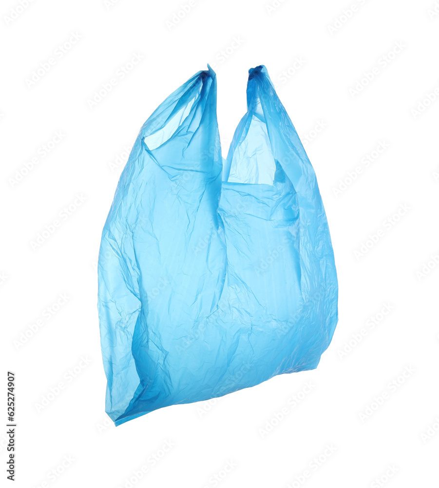 Fototapeta premium One light blue plastic bag isolated on white