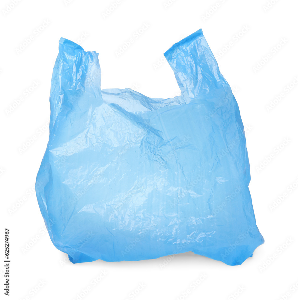 One light blue plastic bag isolated on white One light blue plastic bag isolated on white
