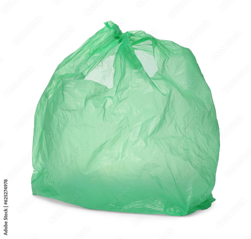 One green plastic bag isolated on white One green plastic bag isolated on white
