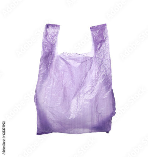 One purple plastic bag isolated on white
