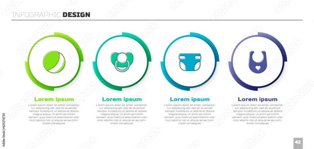 Set Beach ball, Baby dummy pacifier, diaper and bib. Business infographic template. Vector Set Beach ball, Baby dummy pacifier, diaper and bib. Business infographic template. Vector