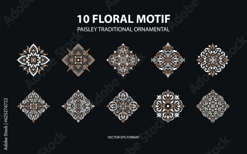 Floral Motif Paistley Traditional Ornament. Ornate element for design. Ornament pattern for wedding invitations, birthday and greeting cards. Traditional golden decor.