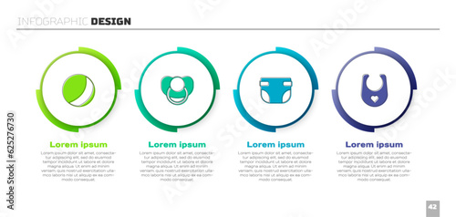 Set Beach ball, Baby dummy pacifier, diaper and bib. Business infographic template. Vector