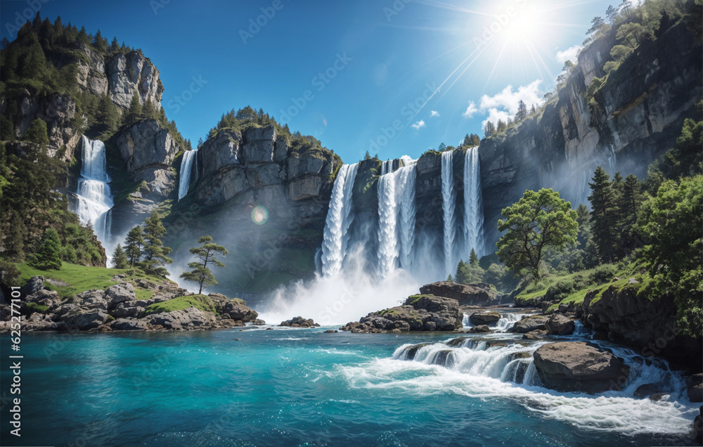 Fototapeta premium Beautiful waterfall landscape in the morning 