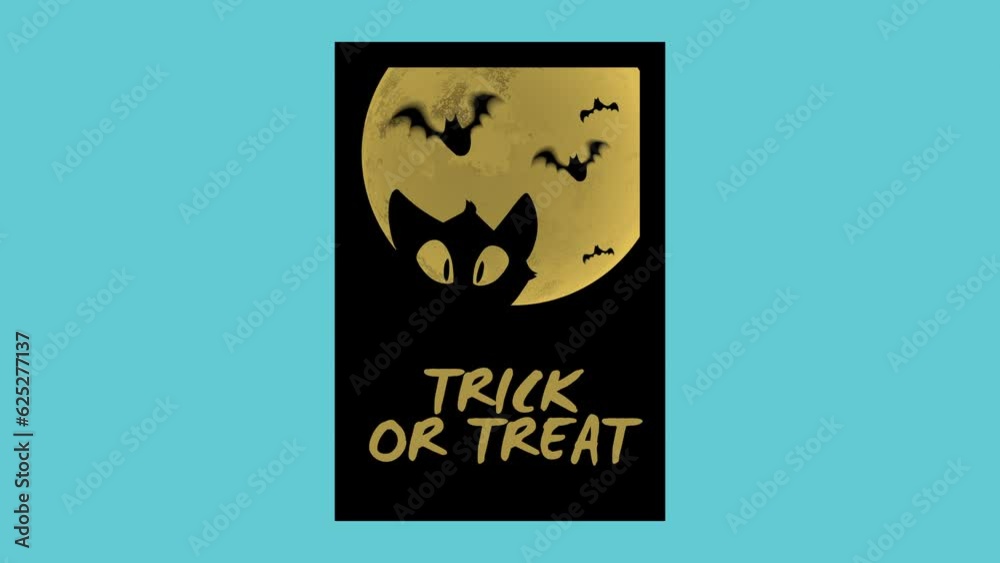 Trick Or Treat with cat and bats in night, motion holidays, horror and Halloween style background Trick Or Treat with cat and bats in night, motion holidays, horror and Halloween style background