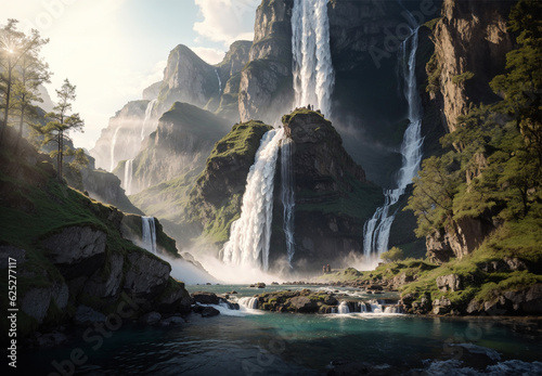 Beautiful waterfall landscape in the morning 