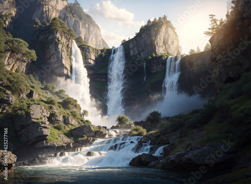 Beautiful waterfall landscape in the morning 