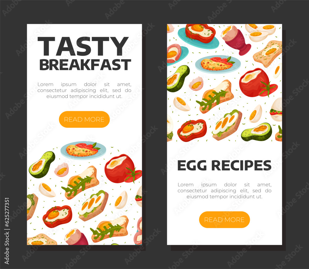 Obraz premium Tasty Egg Food Banner Design with Cooked Meal Vector Template