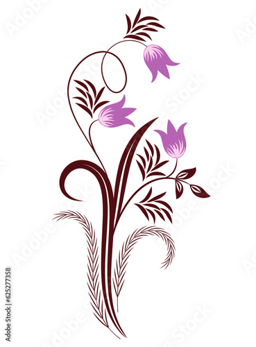 Floral corner ornament with bluebell flowers, leaves and abstract lines. Decorative element for decor and greeting or invitation card design