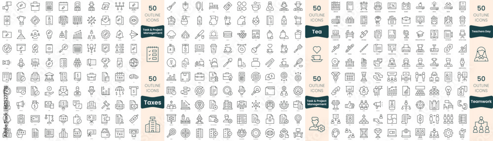 300 thin line icons bundle. In this set include task and project management, taxes, tea, teachers day, teamwork 300 thin line icons bundle. In this set include task and project management, taxes, tea, teachers day, teamwork